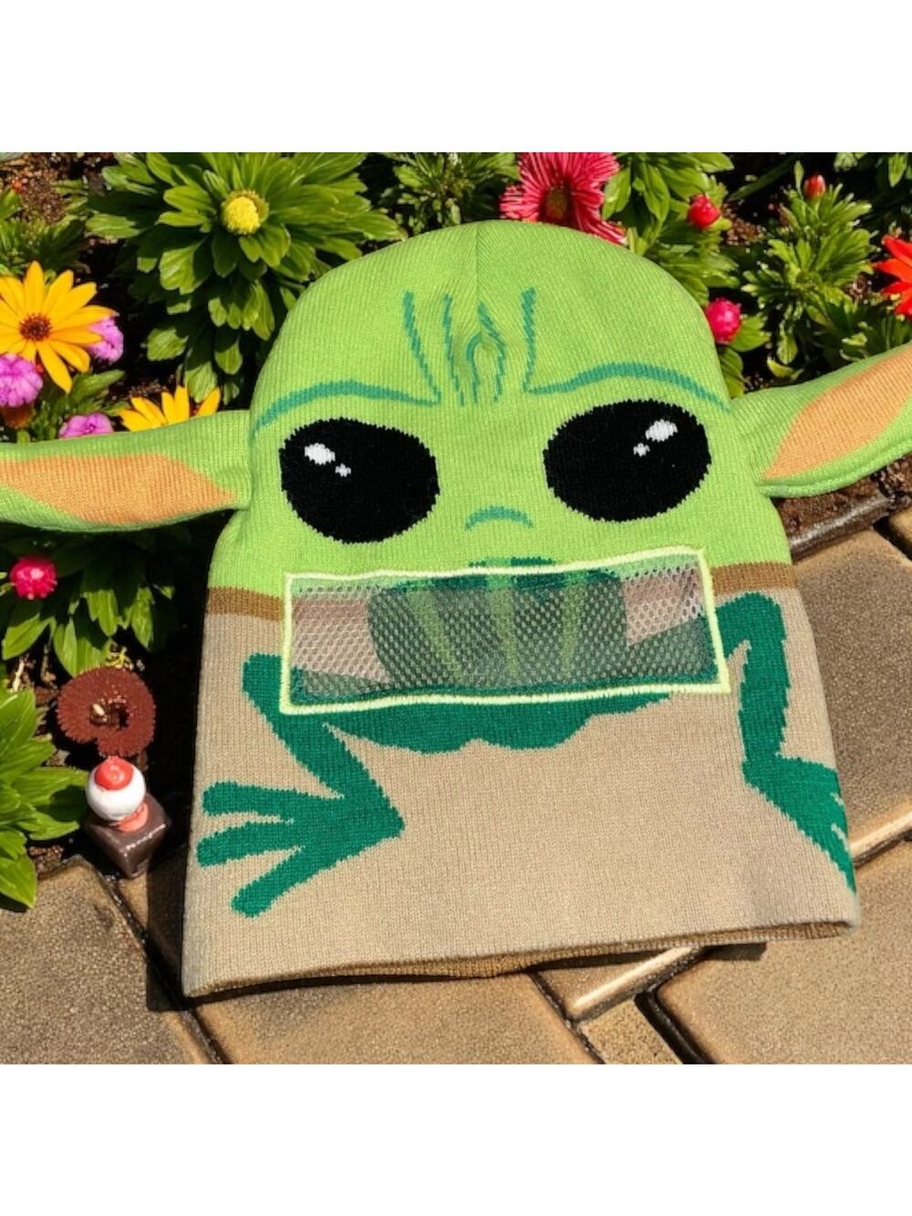Baby Yoda Grogu Beanie Hat Kids Youth Flip Down Mask Star Wars Stuffed Ears OSFM